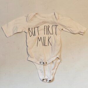 ADORABLE Rae Dunn BABY Onesie by Magenta 0-3 Months "But First Milk"